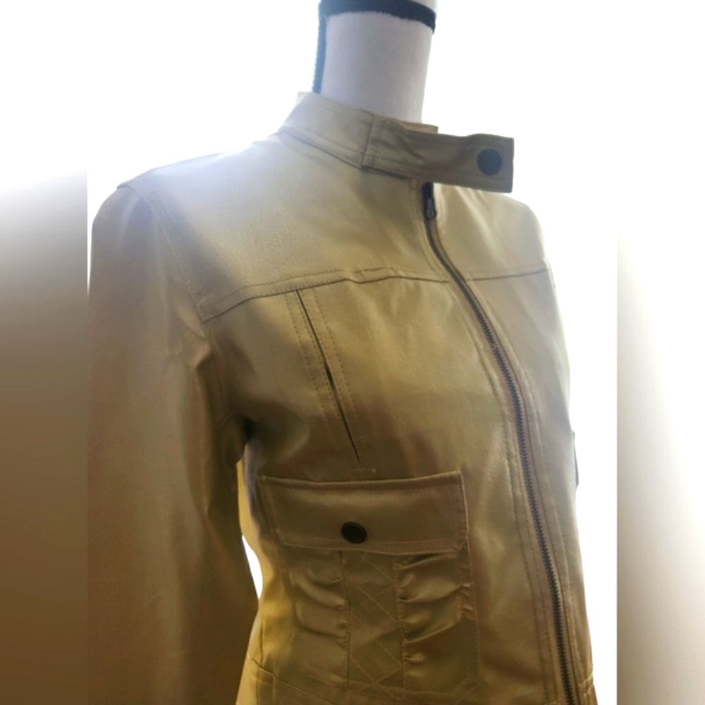 The Liberty Collection Women's Vegan Zip Up Leather Solid Gold Jacket